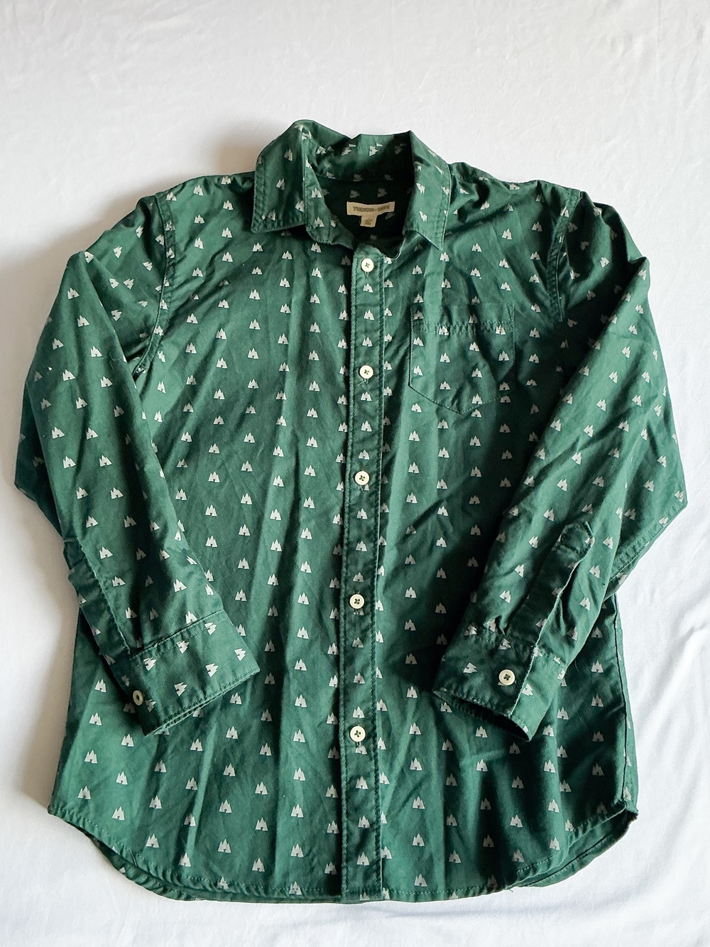 Tucker + Tate Boys Long Sleeve Printed Button Front Shirt Green Large (10-12)